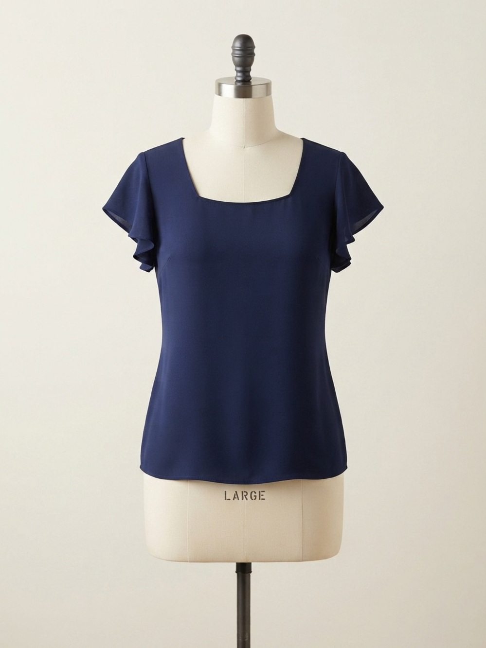 Halogen Navy Square-Neck Flutter Sleeve Top